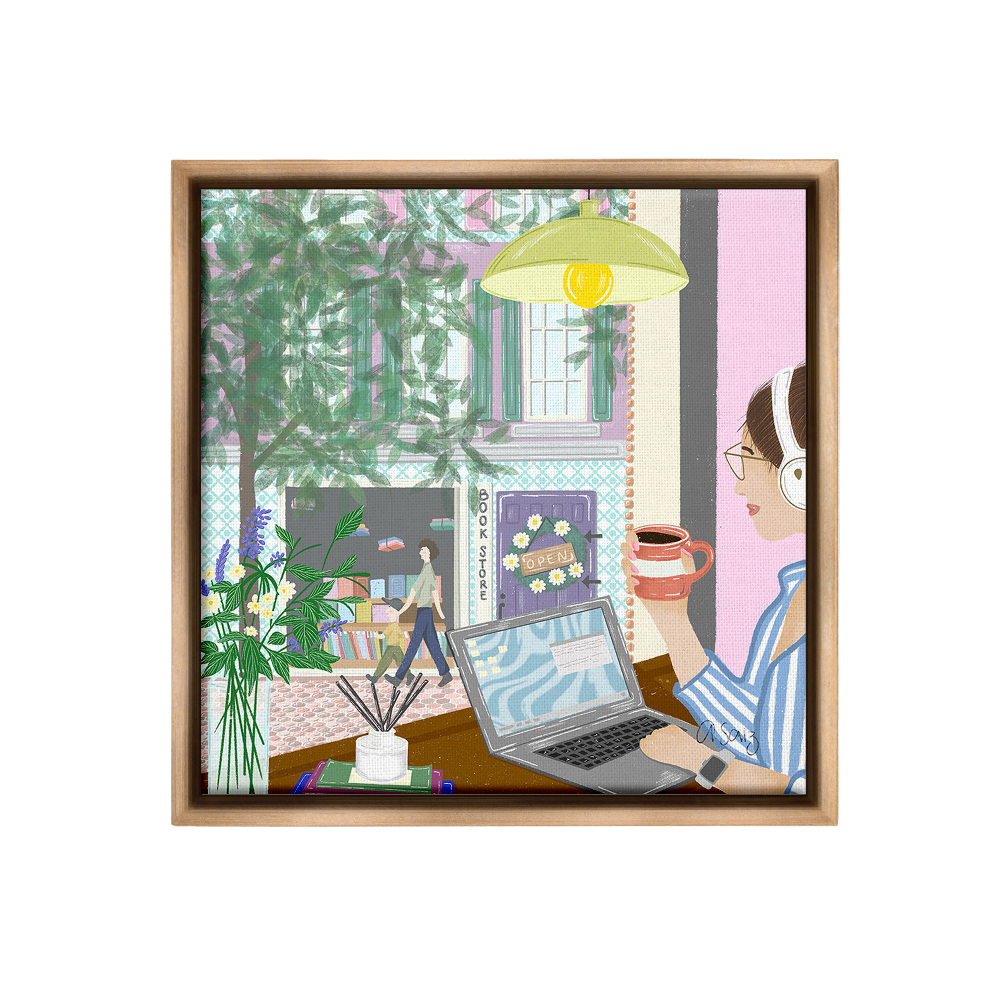 Stupell Industries Relaxing Cafe in City Travel & Places Painting Brown Floater Framed Canvas Art Print Wall Art, 25 x 25