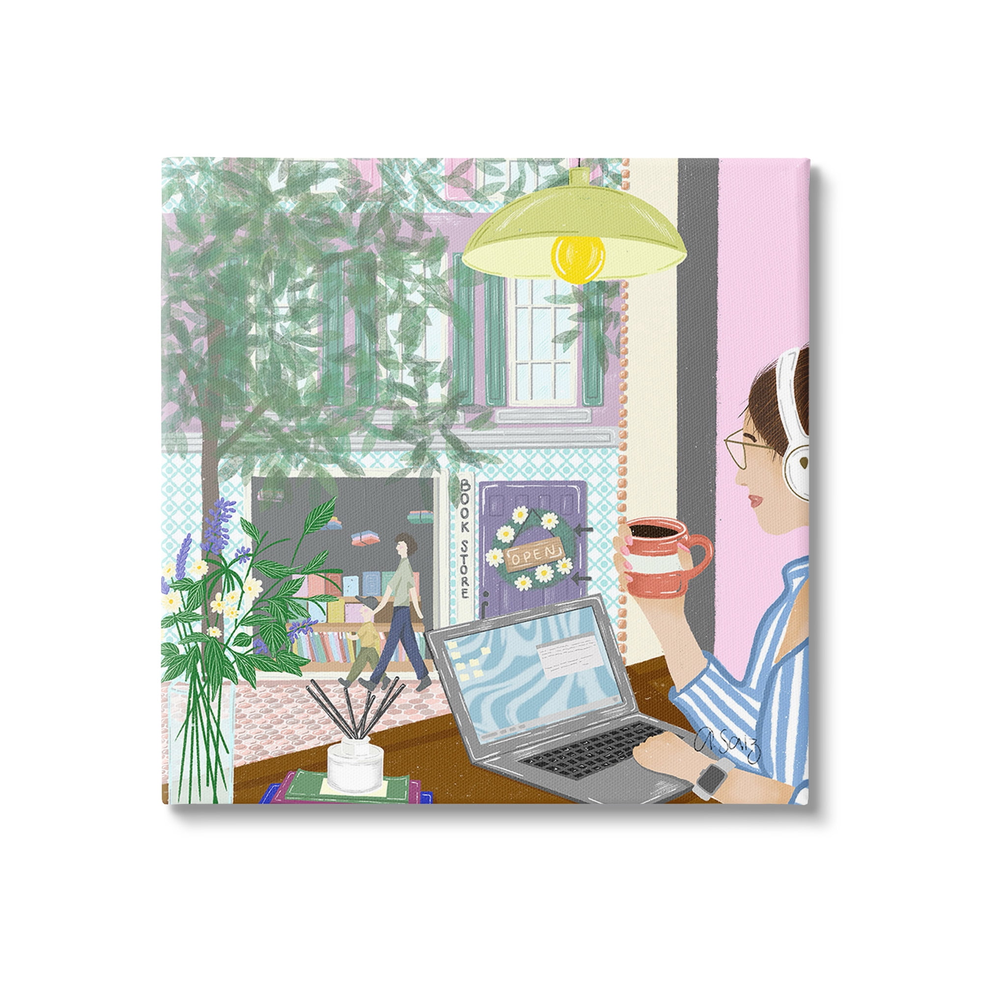 Stupell Industries Relaxing Cafe in City Travel & Places Painting Gallery Wrapped Canvas Art Print Wall Art, 36 x 36