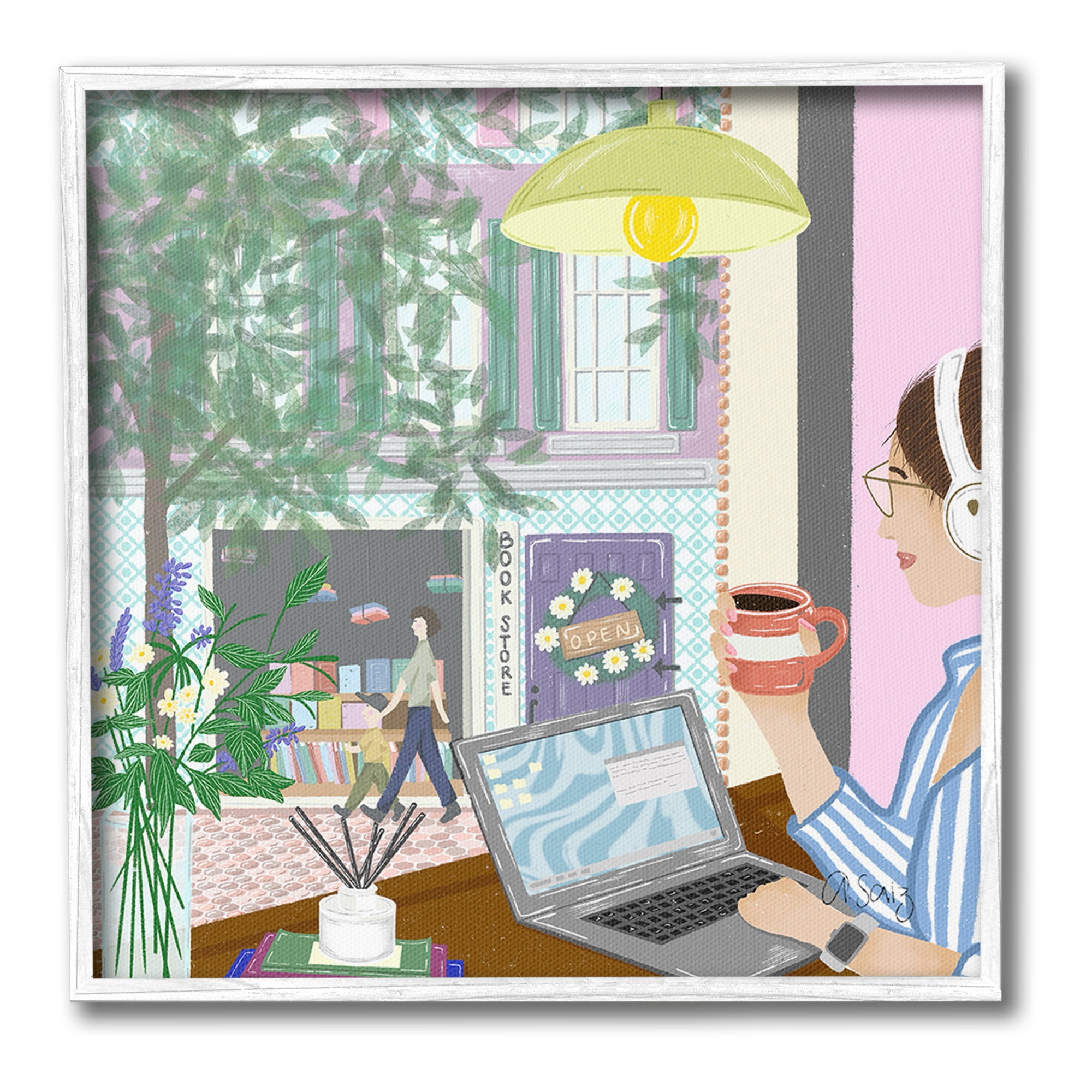 Stupell Industries Relaxing Cafe in City Travel & Places Painting White Framed Art Print Wall Art, 24 x 24