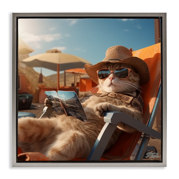 Stupell Industries Relaxing Cat Lounge Chair Animals Painting Gray Floater Framed Canvas Art Print Wall Art, 18 x 18