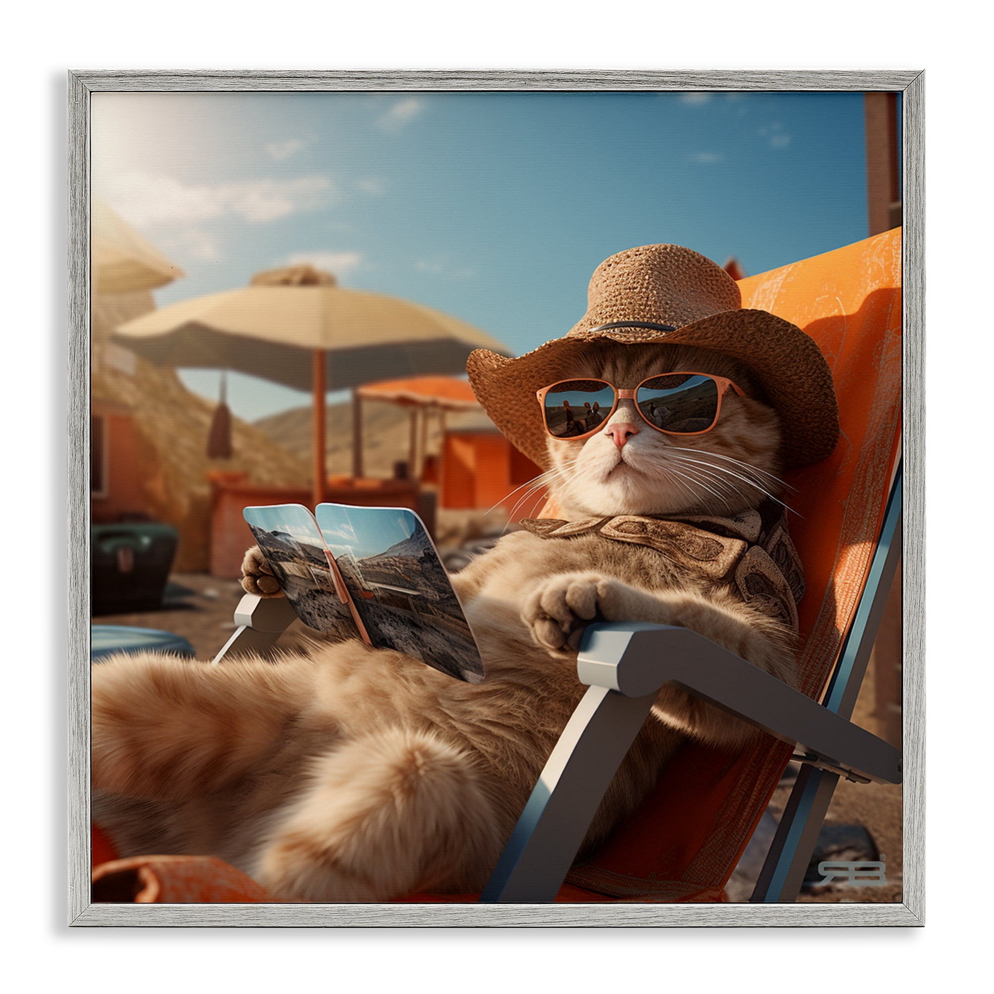 Stupell Industries Relaxing Cat Lounge Chair Animals Painting Gray Framed Art Print Wall Art, 12 x 12