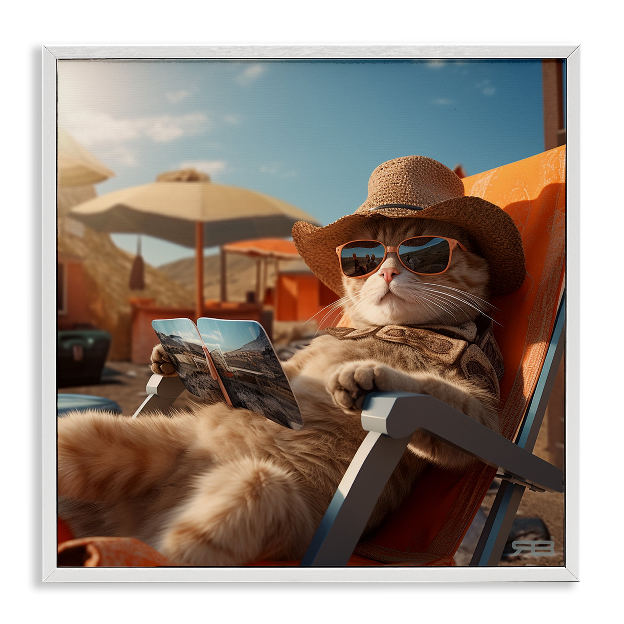 Stupell Industries Relaxing Cat Lounge Chair Animals Painting White Framed Art Print Wall Art, 17 x 17