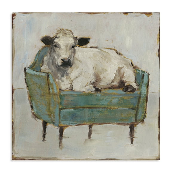 Stupell Industries Relaxing Cattle on Couch Animals Painting Wrapped Canvas Canvas Art Print Wall Art, 17 x 17