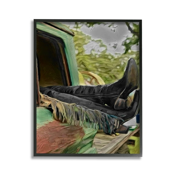 Stupell Industries Relaxing Cowgirl in Nature Transportation Painting Black Framed Art Print Wall Art, 11 x 14