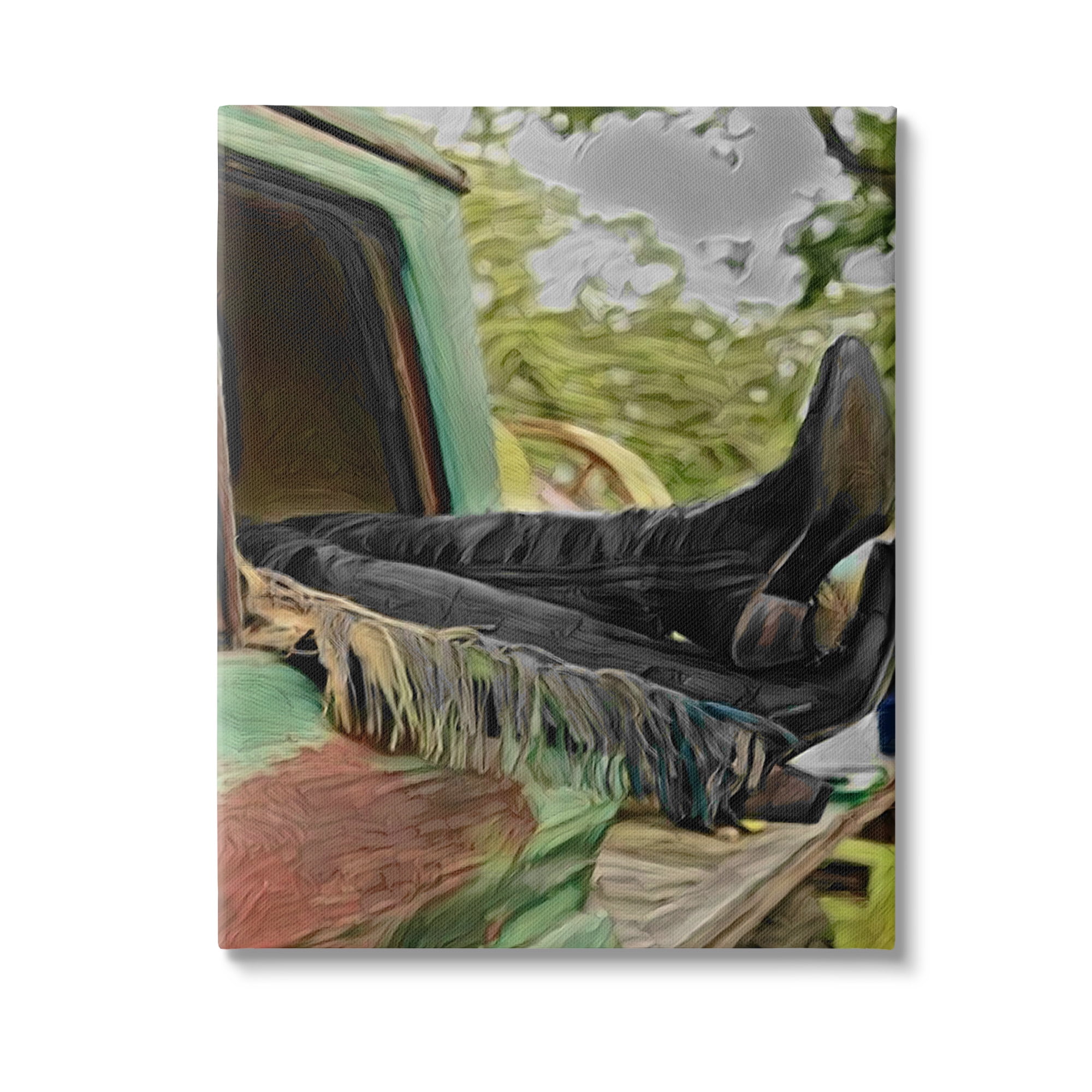 Stupell Industries Relaxing Cowgirl in Nature Transportation Painting Gallery Wrapped Canvas Art Print Wall Art, 30 x 40