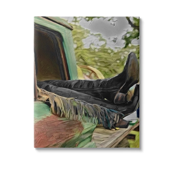 Stupell Industries Relaxing Cowgirl in Nature Transportation Painting Gallery Wrapped Canvas Art Print Wall Art, 30 x 40