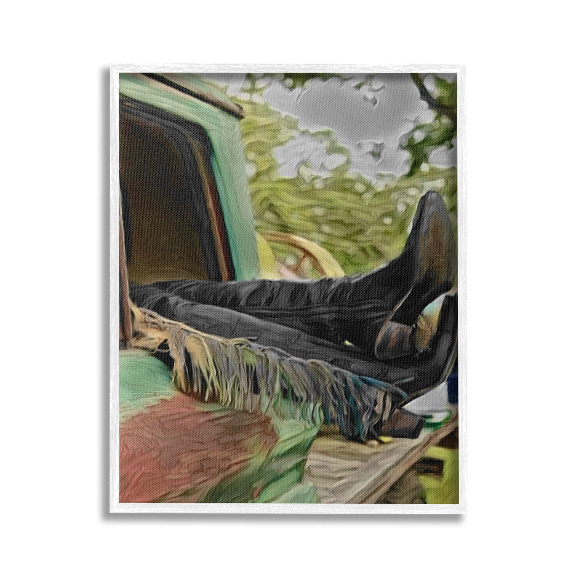 Stupell Industries Relaxing Cowgirl in Nature Transportation Painting White Framed Art Print Wall Art, 16 x 20