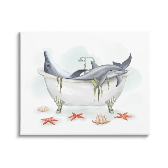 Stupell Industries Relaxing Dolphins Swimming Bathtub Nautical Starfish Graphic Art Gallery Wrapped Canvas Print Wall Art, Design by Ziwei Li