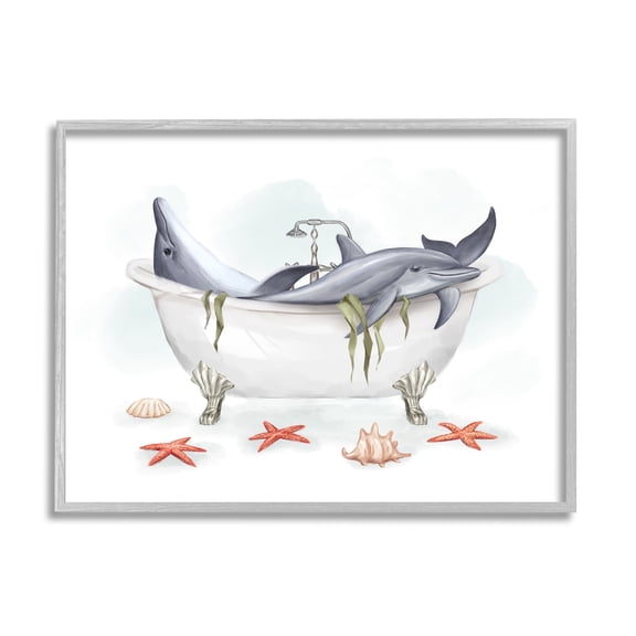 Stupell Industries Relaxing Dolphins Swimming Bathtub Nautical Starfish Graphic Art Gray Framed Art Print Wall Art, Design by Ziwei Li