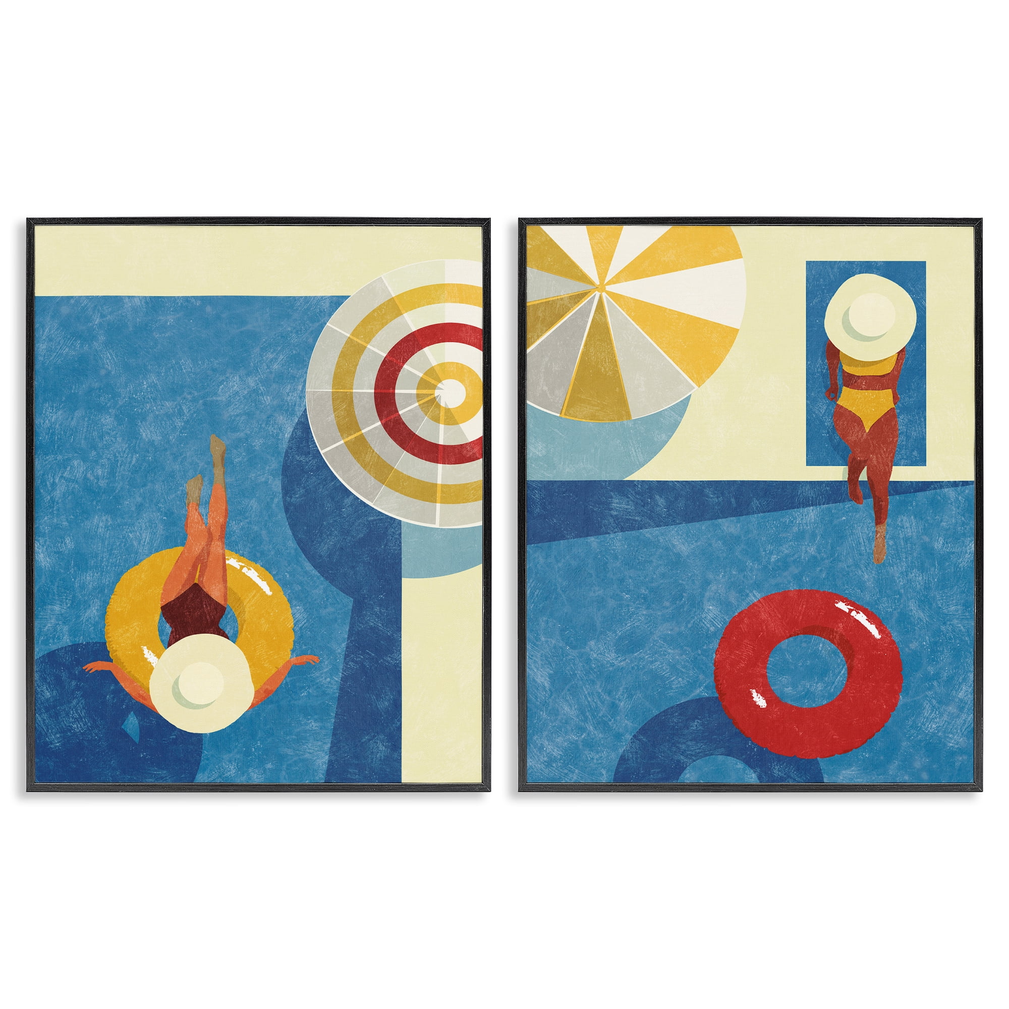 Stupell Industries Relaxing Female Figure Poolside People Painting Black Framed Art Print Wall Art, 11 x 14, Set of 2