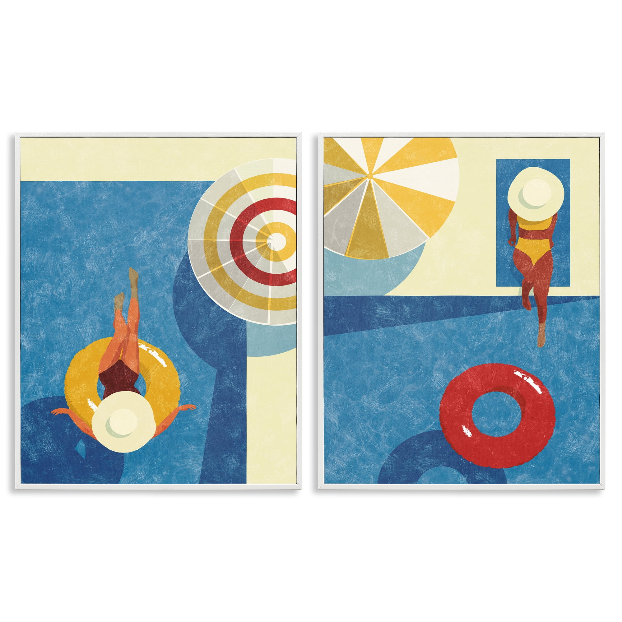 Stupell Industries Relaxing Female Figure Poolside People Painting White Framed Art Print Wall Art, 11 x 14, Set of 2