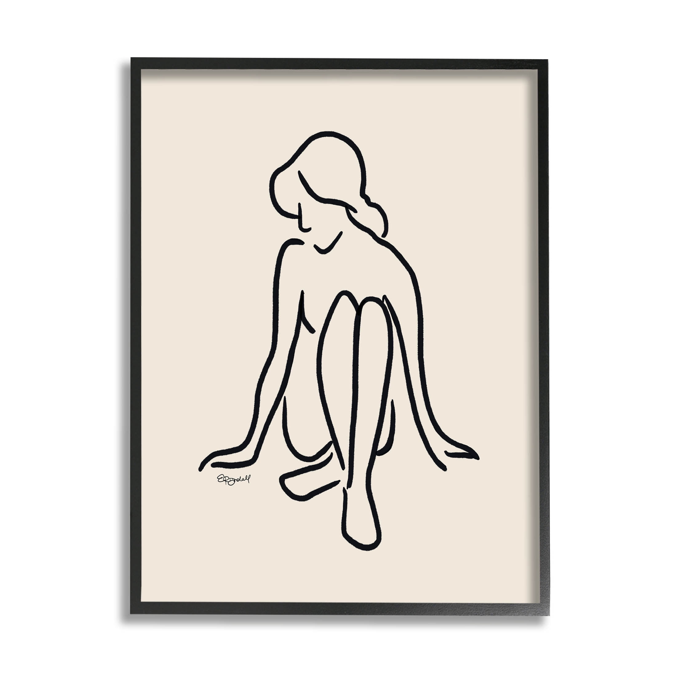 Stupell Industries Relaxing Girl Doodle Style Line Drawing Graphic Art Black Framed Art Print Wall Art, Design by Elizabeth Tyndall