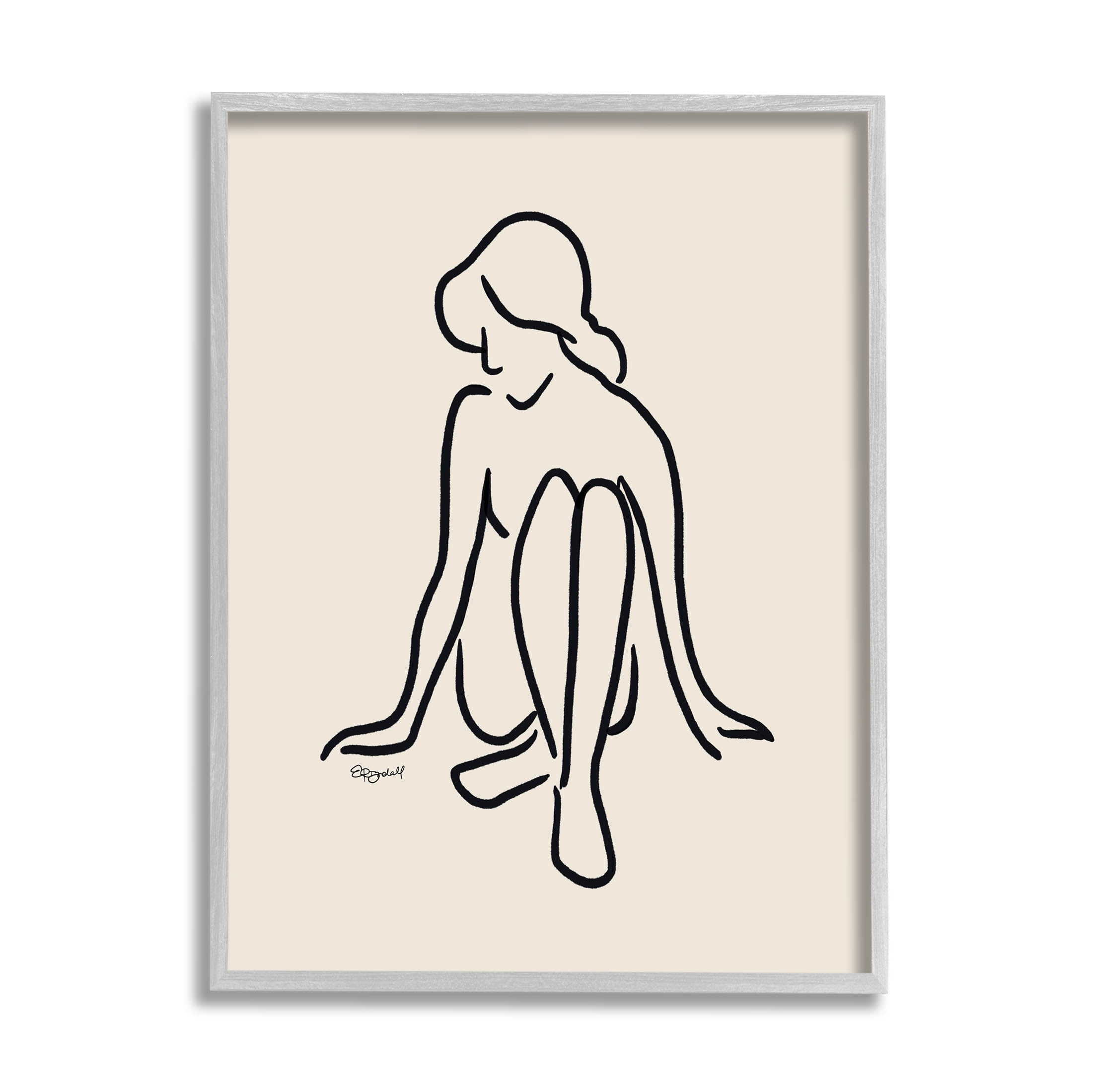 Stupell Industries Relaxing Girl Doodle Style Line Drawing Graphic Art Gray Framed Art Print Wall Art, Design by Elizabeth Tyndall