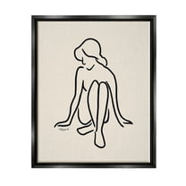 Stupell Industries Relaxing Girl Doodle Style Line Drawing Graphic Art Jet Black Floating Framed Canvas Print Wall Art, Design by Elizabeth Tyndall