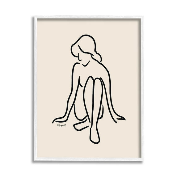 Stupell Industries Relaxing Girl Doodle Style Line Drawing Graphic Art White Framed Art Print Wall Art, Design by Elizabeth Tyndall
