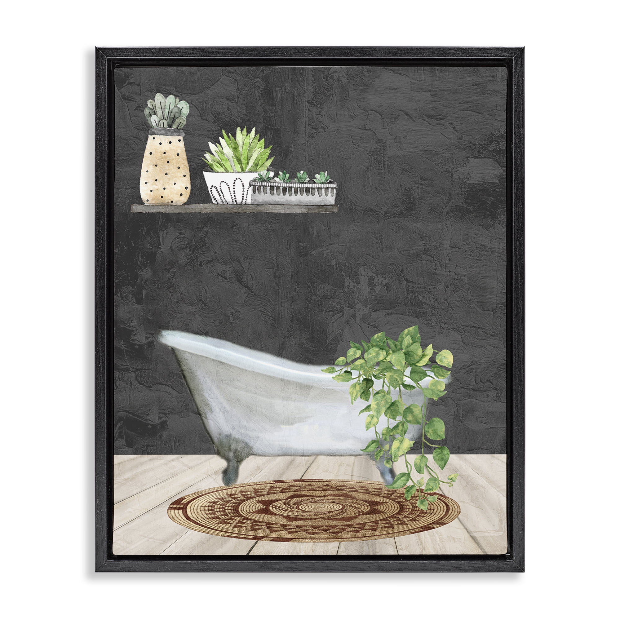 Stupell Industries Relaxing Greens Bathroom Bath & Laundry Painting Black Floater Framed Canvas Art Print Wall Art, 25 x 31