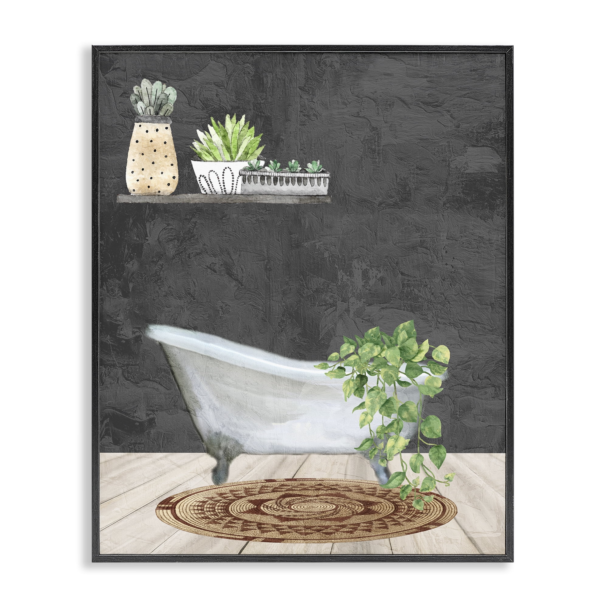Stupell Industries Relaxing Greens Bathroom Bath & Laundry Painting Black Framed Art Print Wall Art, 16 x 20