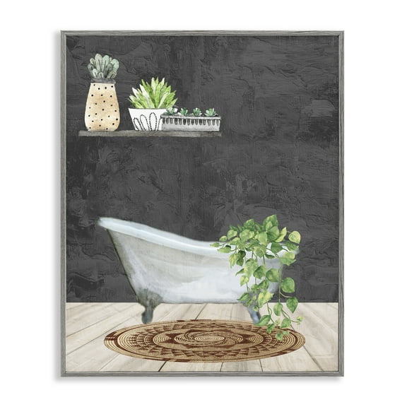Stupell Industries Relaxing Greens Bathroom Bath & Laundry Painting Gray Framed Art Print Wall Art, 11 x 14