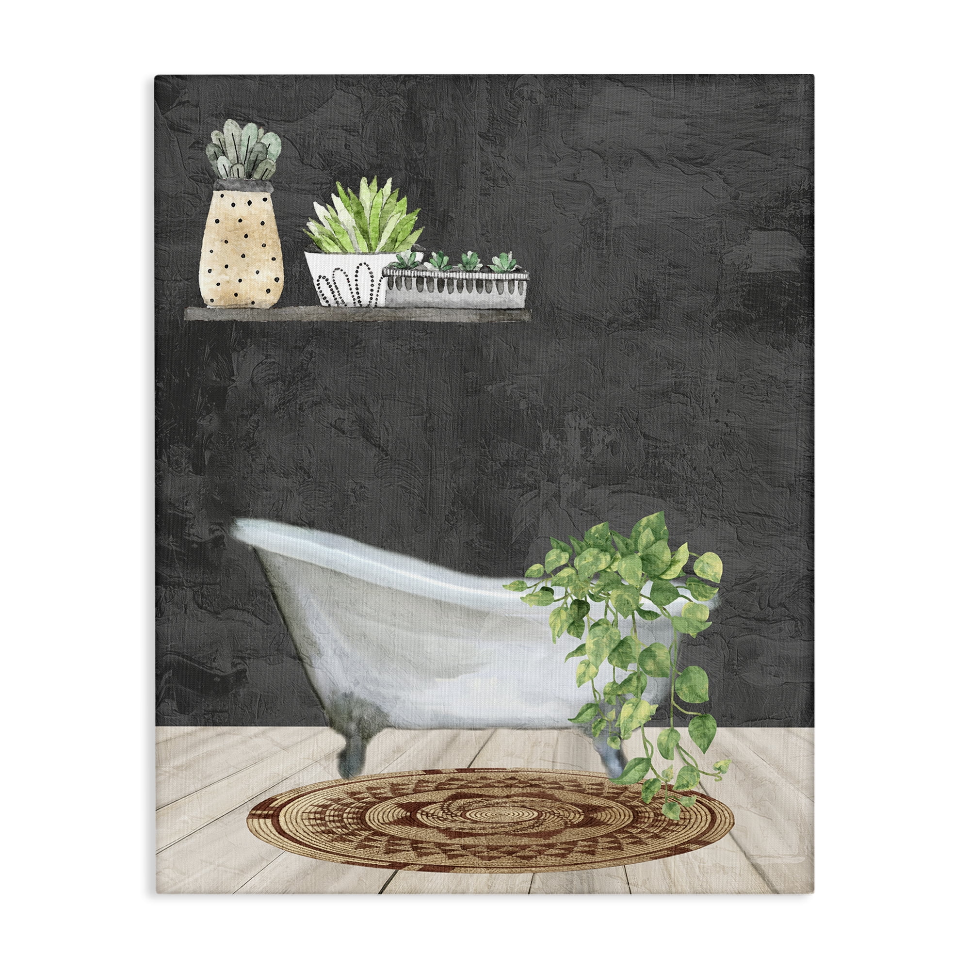 Stupell Industries Relaxing Greens Bathroom Bath & Laundry Painting Wrapped Canvas Art Print Wall Art, 16 x 20