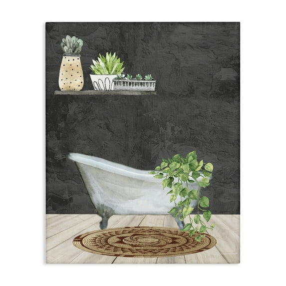 Stupell Industries Relaxing Greens Bathroom Bath & Laundry Painting Wrapped Canvas Art Print Wall Art, 24 x 30