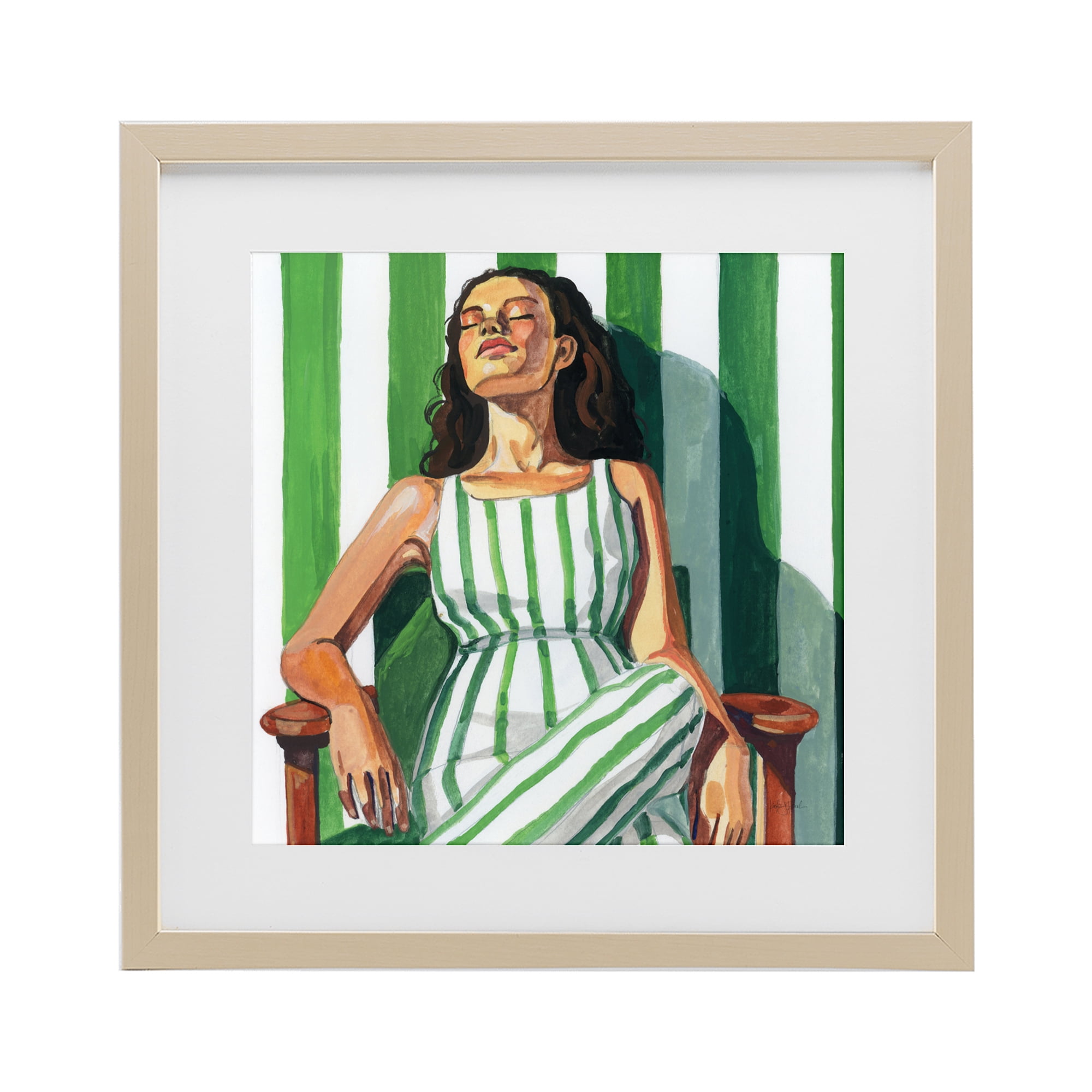 Stupell Industries Relaxing In A Striped Dress Birch Framed Print Under Glass, design by Kate Jarvik Birch