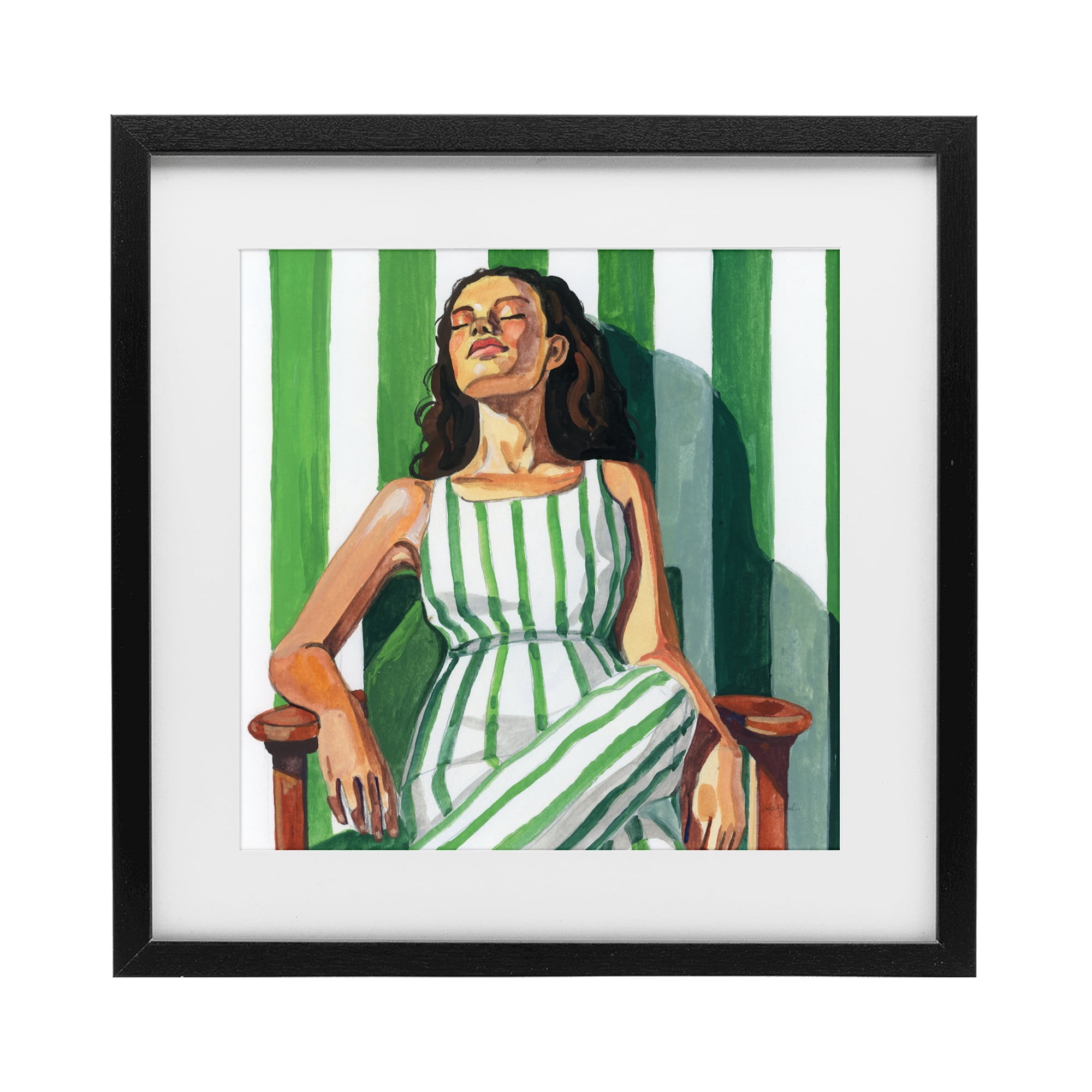 Stupell Industries Relaxing In A Striped Dress Black Framed Print Under Glass, design by Kate Jarvik Birch