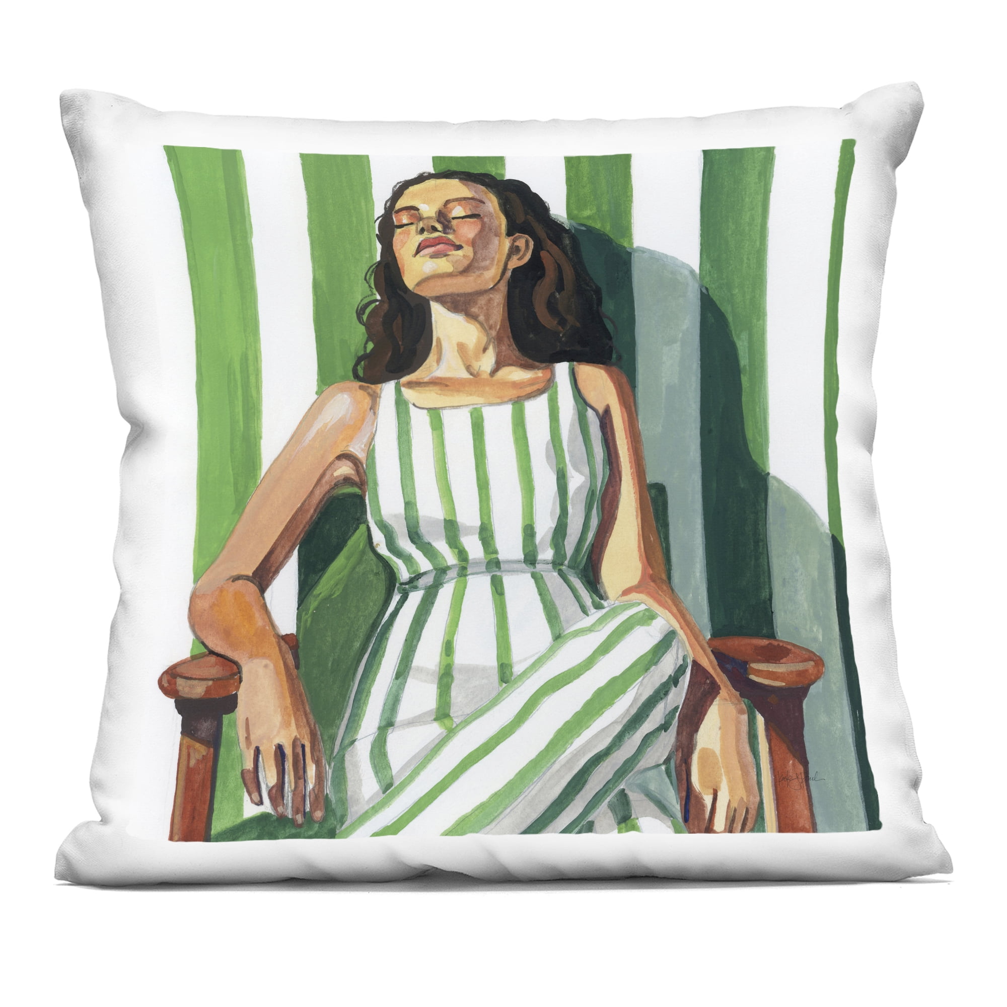 Stupell Industries Relaxing In A Striped Dress Decorative Printed Throw Pillow, design by Kate Jarvik Birch