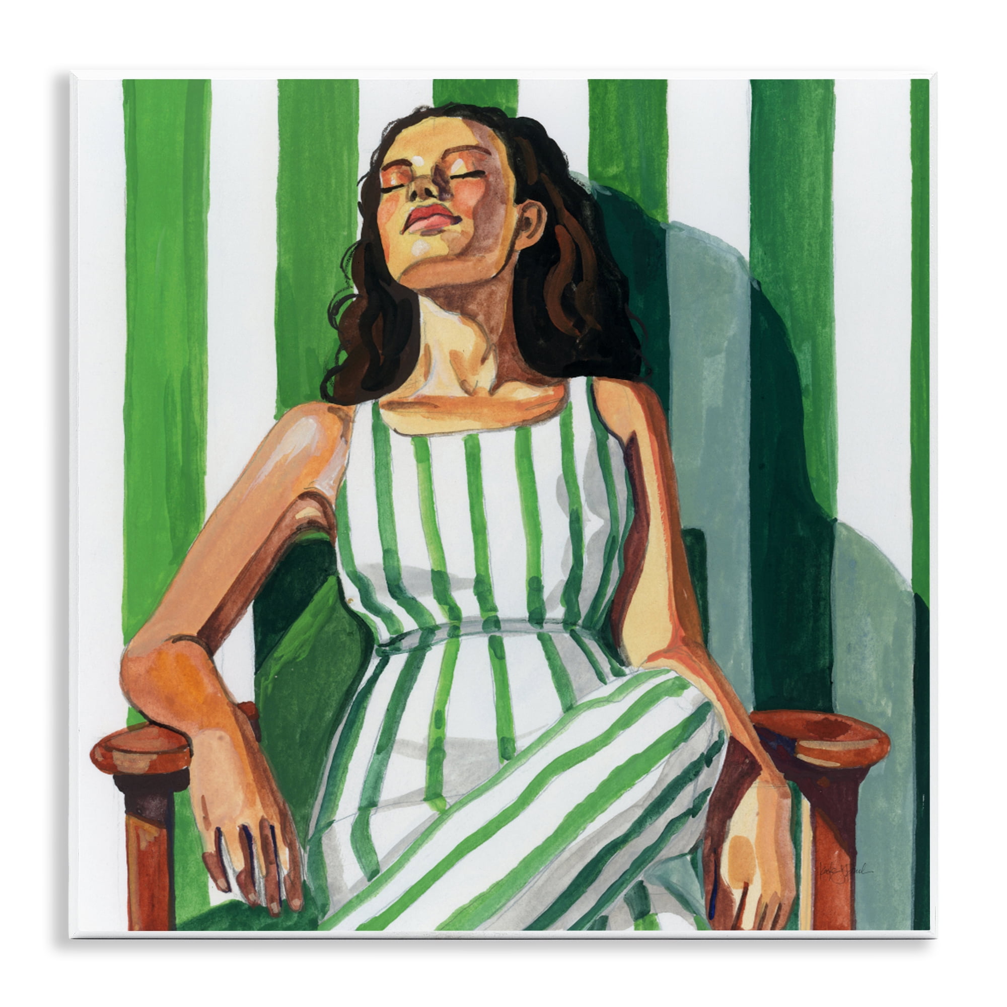 Stupell Industries Relaxing In A Striped Dress Wall Plaque Art, design by Kate Jarvik Birch