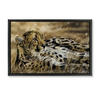Stupell Industries Relaxing Leopard Scenery Animals & Insects Painting Black Floater Framed Canvas Art Print Wall Art, 25 x 17