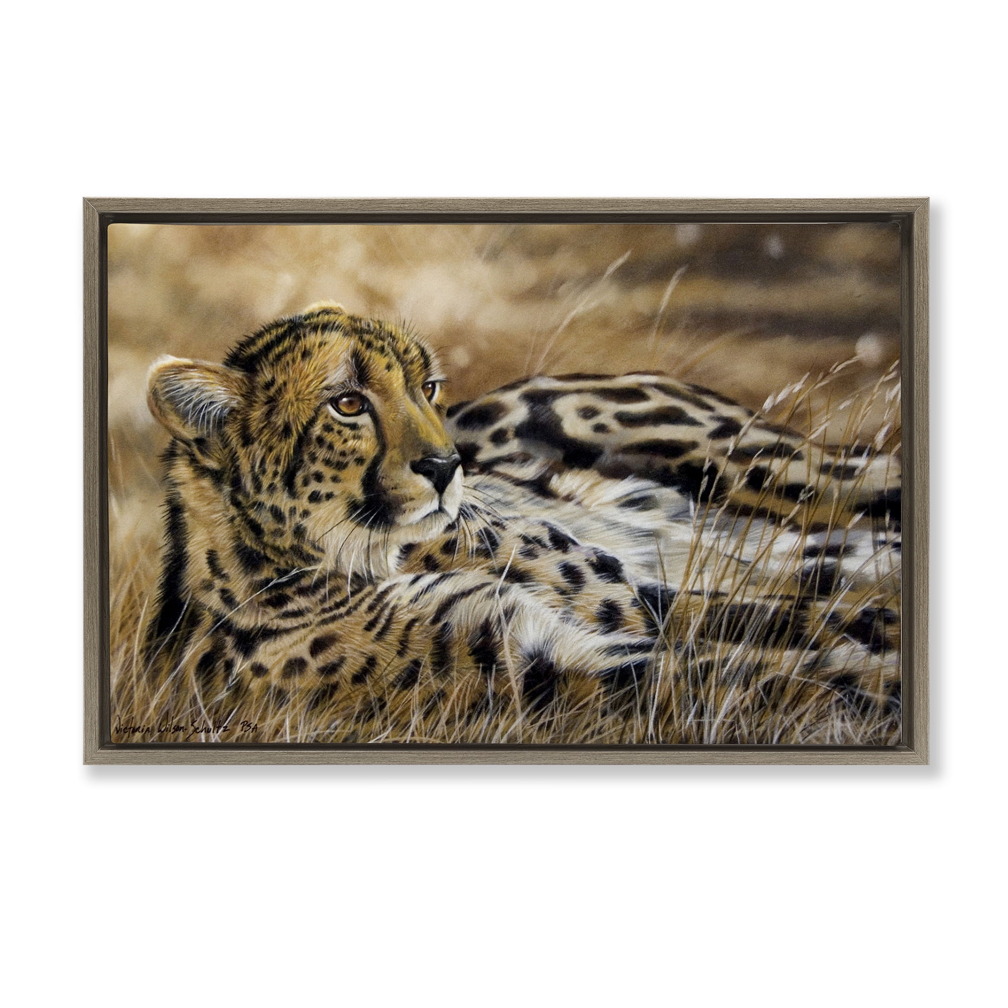 Stupell Industries Relaxing Leopard Scenery Animals & Insects Painting Brown Floater Framed Canvas Art Print Wall Art, 25 x 17
