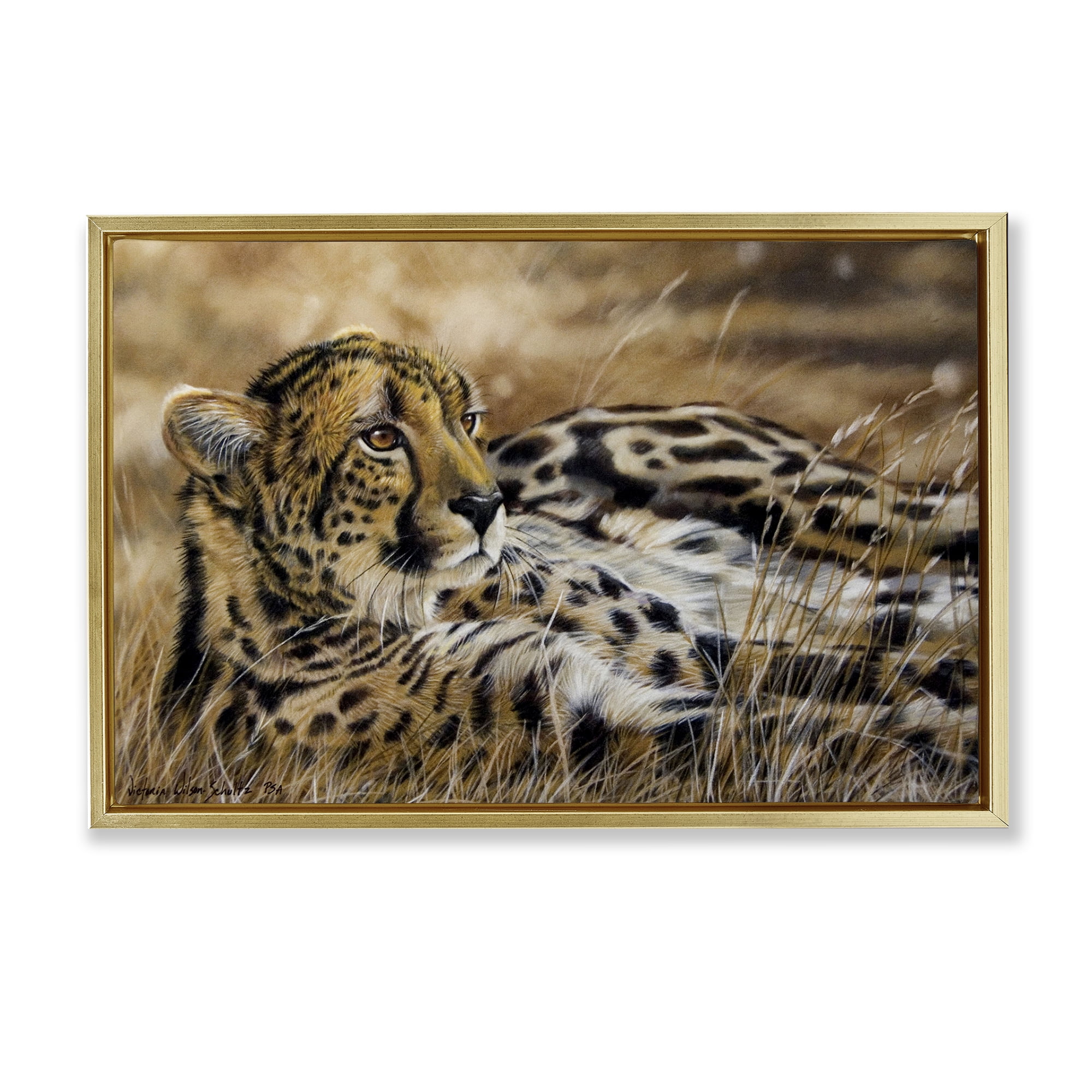 Stupell Industries Relaxing Leopard Scenery Animals & Insects Painting Gold Floater Framed Canvas Art Print Wall Art, 25 x 17