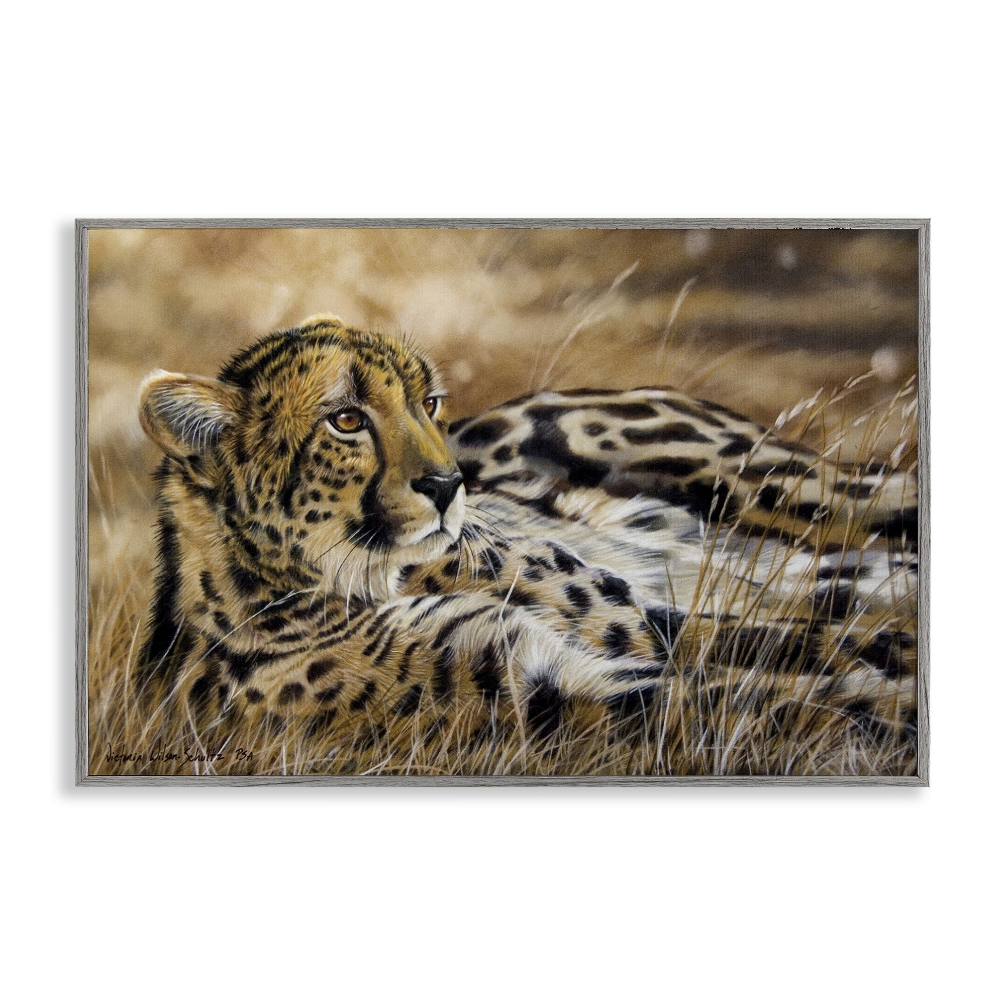 Stupell Industries Relaxing Leopard Scenery Animals & Insects Painting Gray Framed Art Print Wall Art, 30 x 20