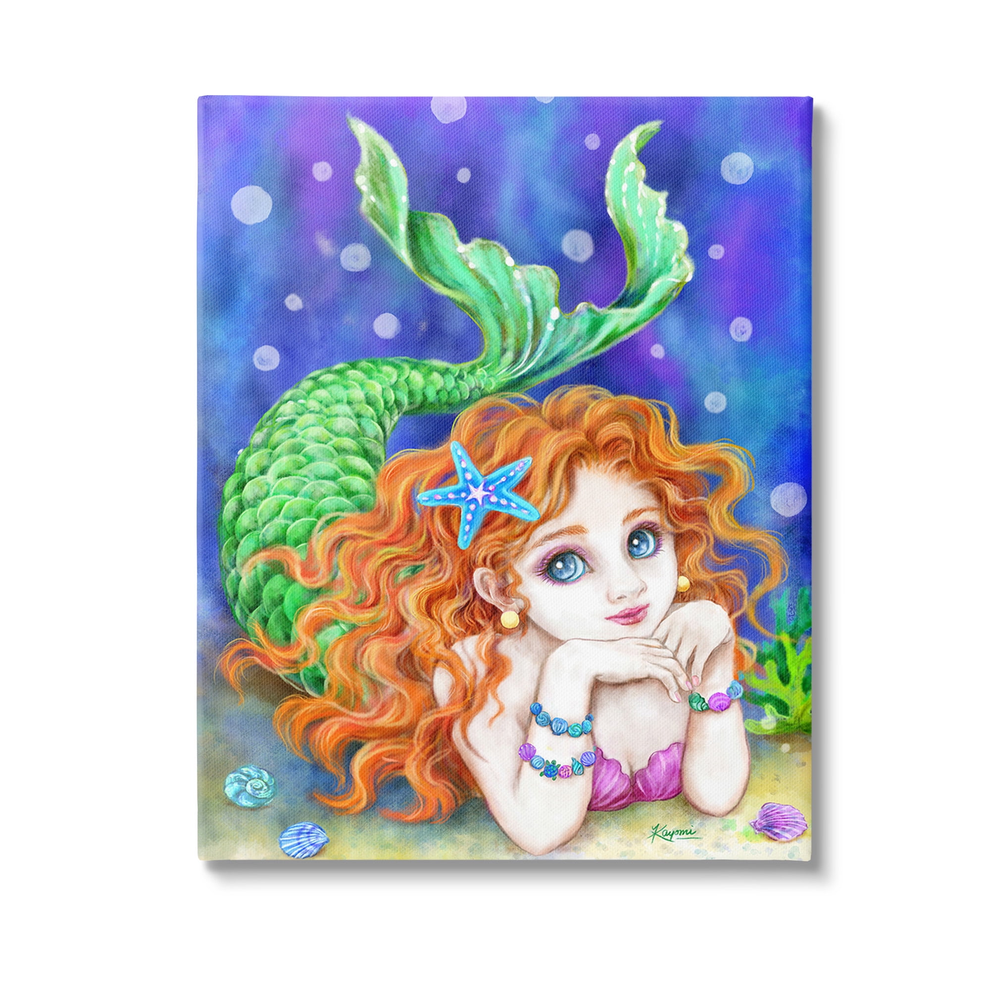 Stupell Industries Relaxing Mermaid Underwater Fairy Tales & Fantasy Painting Gallery Wrapped Canvas Art Print Wall Art, 36 x 48