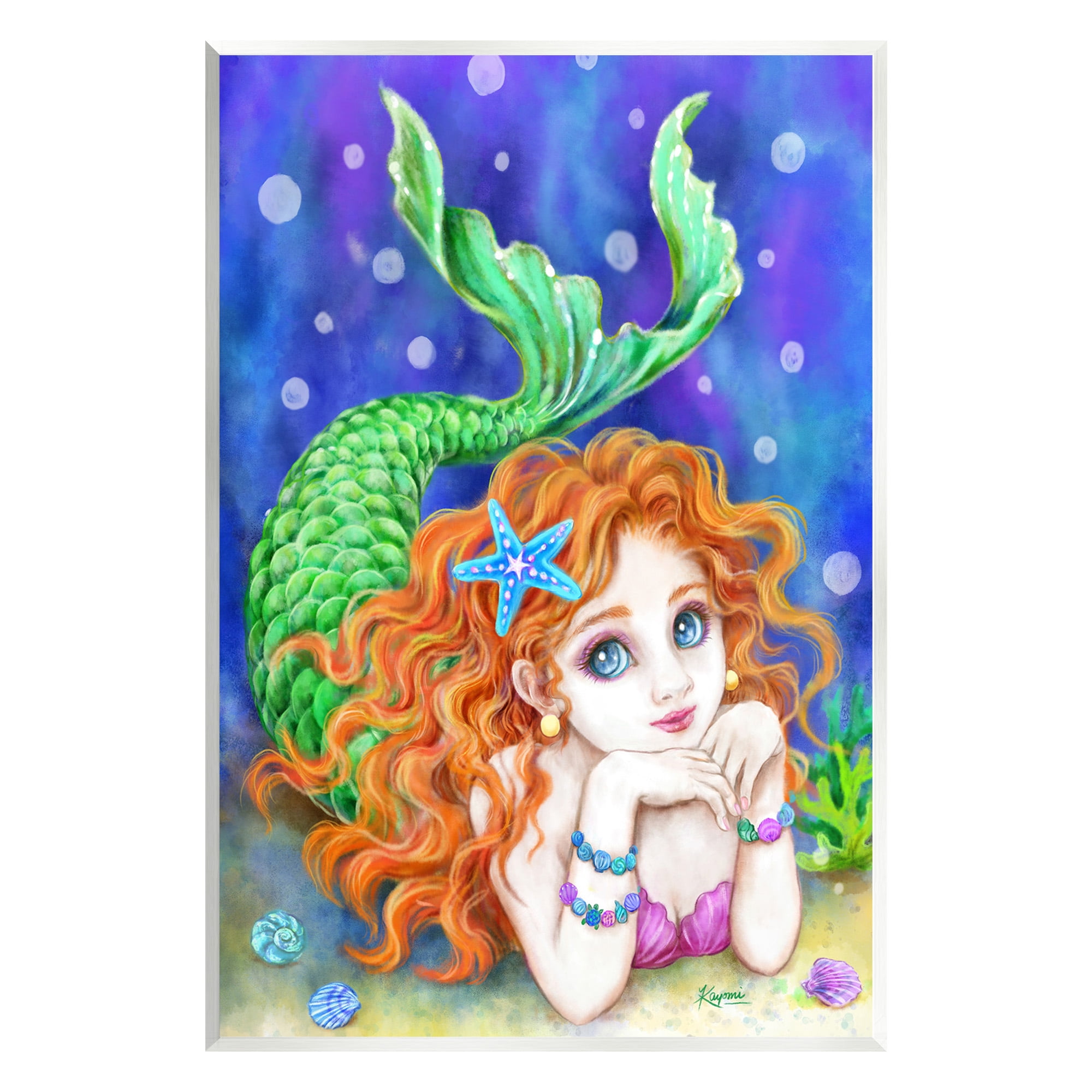 Stupell Industries Relaxing Mermaid Underwater Fairy Tales & Fantasy Painting Unframed Art Print Wall Art, 13 x 19