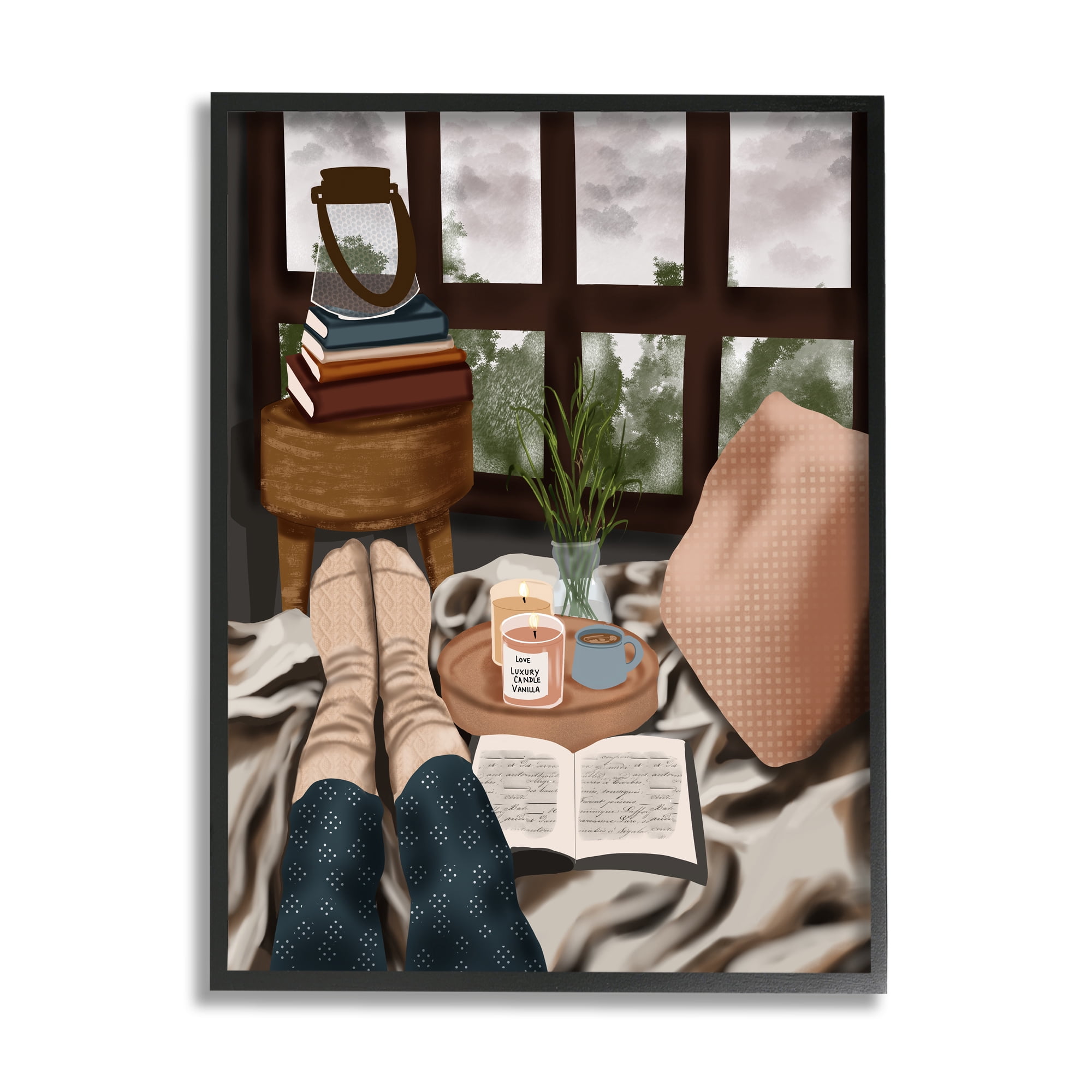 Stupell Industries Relaxing Reading in Bed Botanical & Floral Painting Black Framed Art Print Wall Art, 11 x 14