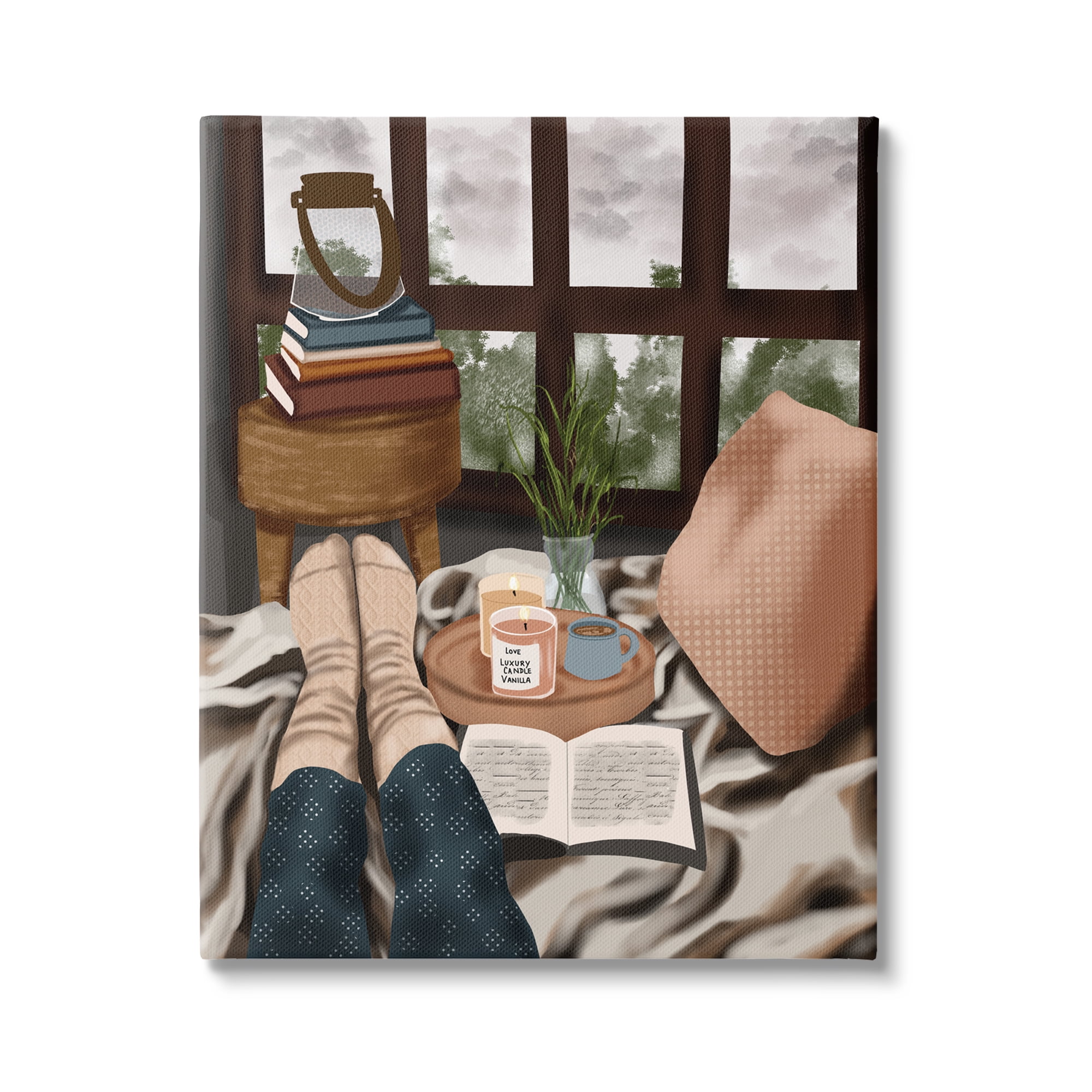 Stupell Industries Relaxing Reading in Bed Botanical & Floral Painting Gallery Wrapped Canvas Art Print Wall Art, 36 x 48