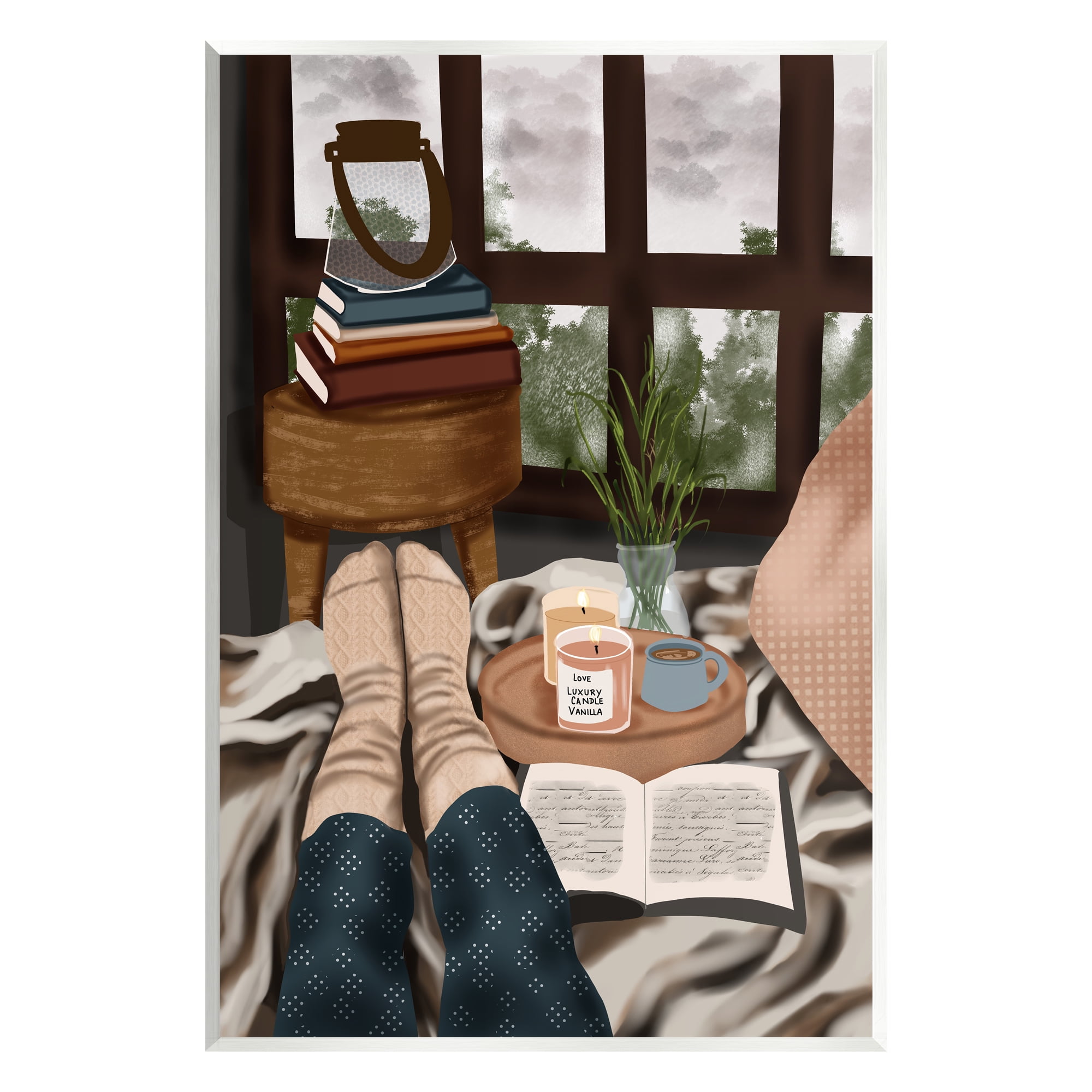 Stupell Industries Relaxing Reading in Bed Botanical & Floral Painting Unframed Art Print Wall Art, 13 x 19