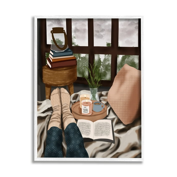 Stupell Industries Relaxing Reading in Bed Botanical & Floral Painting White Framed Art Print Wall Art, 16 x 20