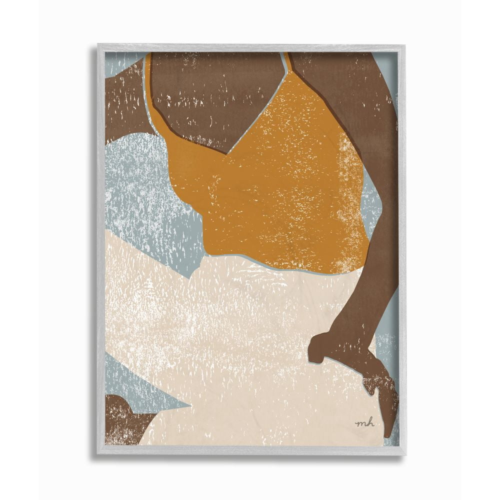 Stupell Industries Relaxing Sitting Person Orange Blue Textured Surface Design Graphic Art Gray Framed Art Print Wall Art, 11x14, by Moira Hershey