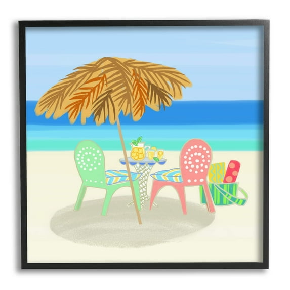 Stupell Industries Relaxing Summer Beach Scene Coastal Vacation Shoreline Graphic Art Black Framed Art Print Wall Art, Design by unknown