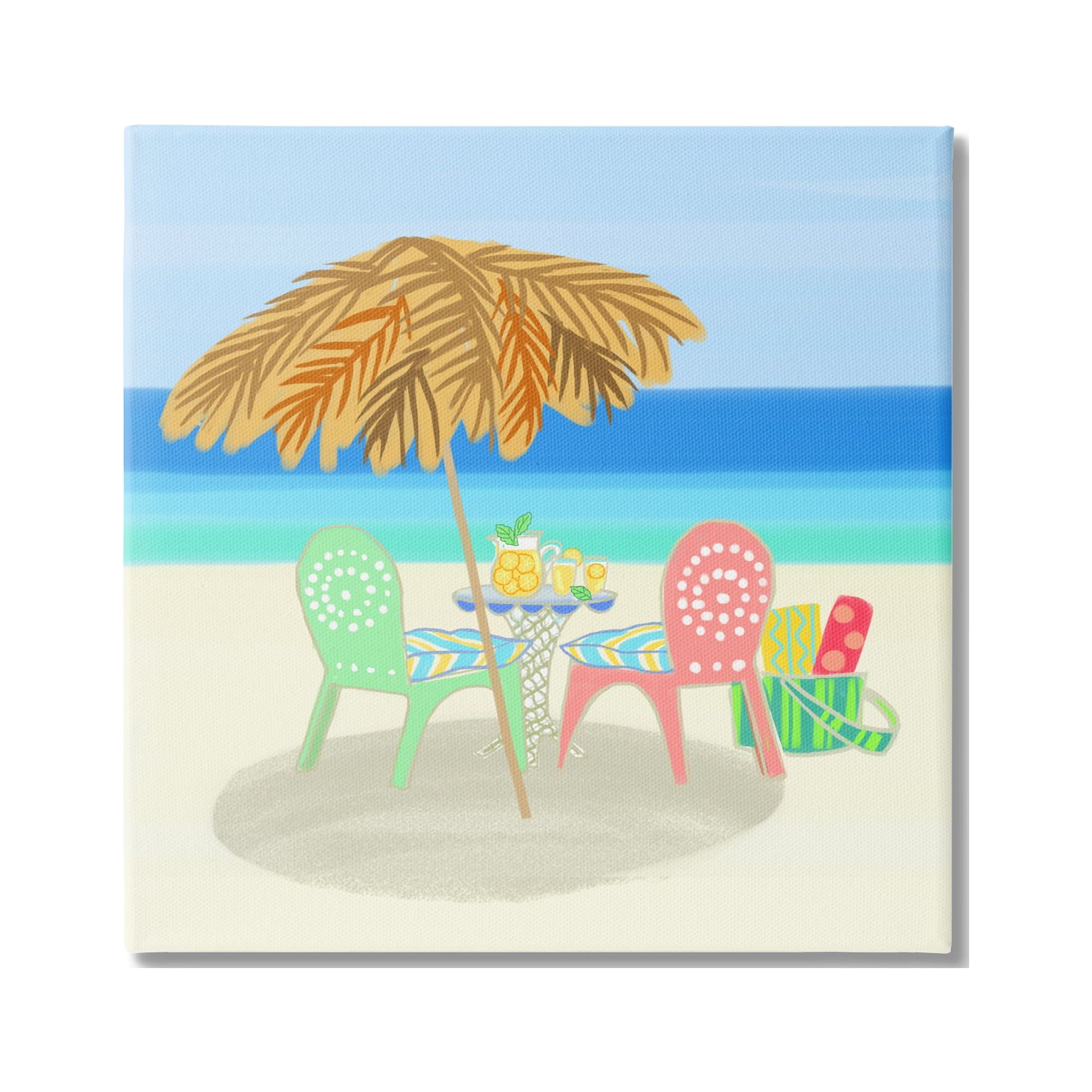 Relaxing Summer Beach Scene Coastal Canvas Art with Wooden Frame