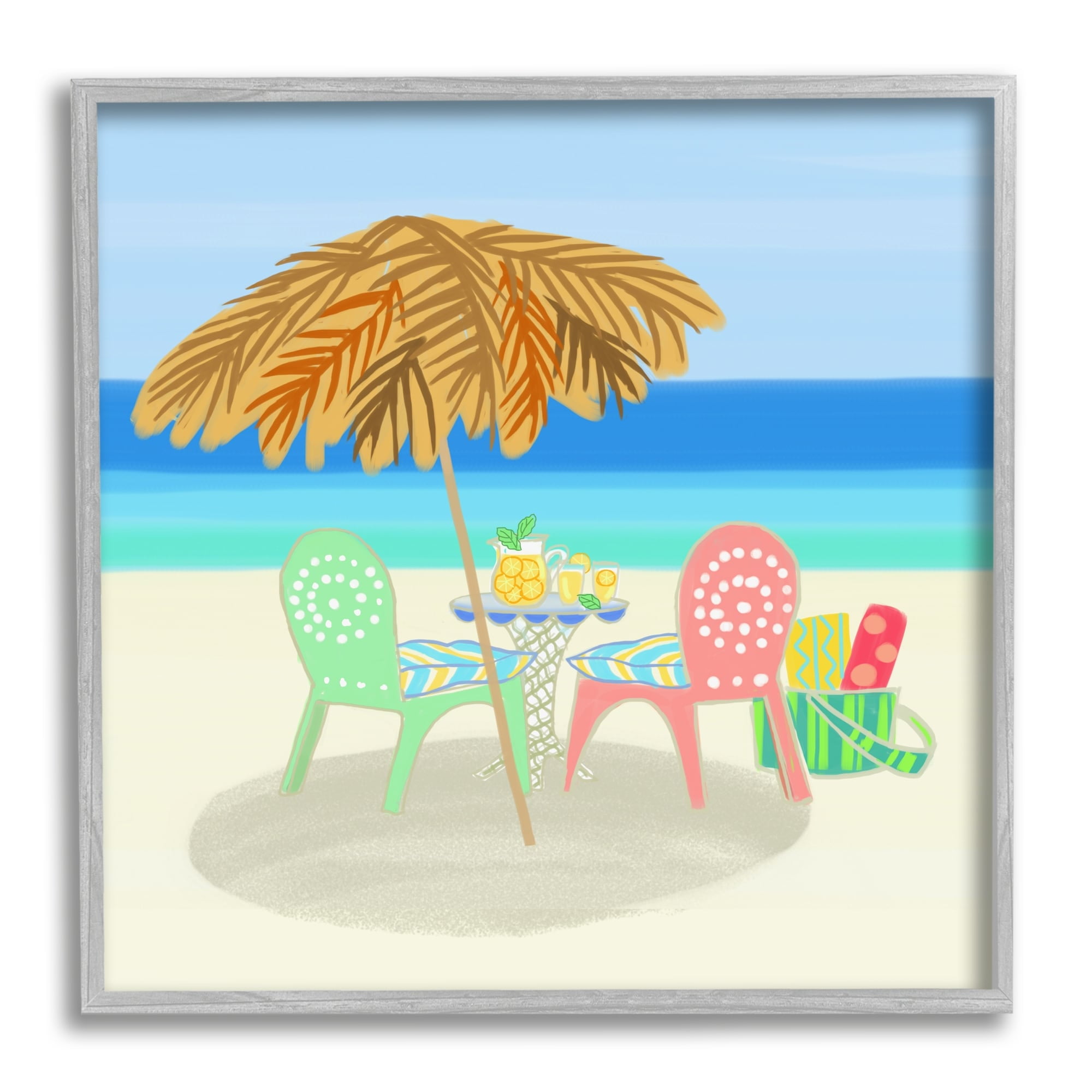 Stupell Industries Relaxing Summer Beach Scene Coastal Vacation Shoreline Graphic Art Gray Framed Art Print Wall Art, Design by unknown