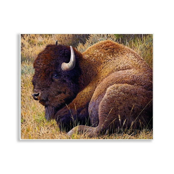 Stupell Industries Relaxing Young Bison Animals Painting Unframed Art Print Wall Art, 14 x 11