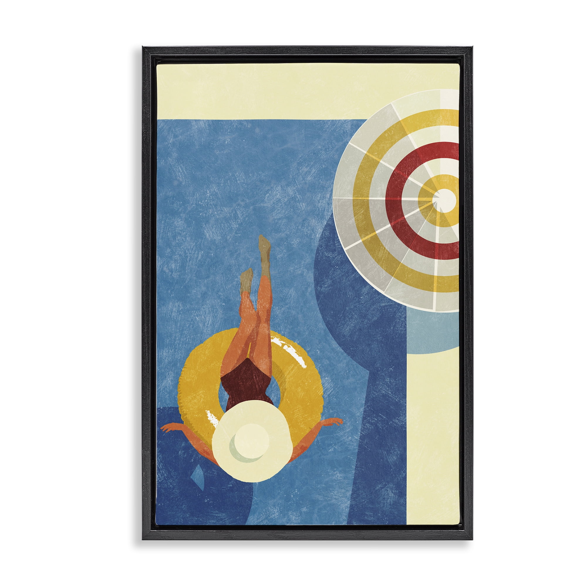 Stupell Industries Relaxing on Pool Float Novelty Painting Black Floater Framed Canvas Art Print Wall Art, 21 x 31