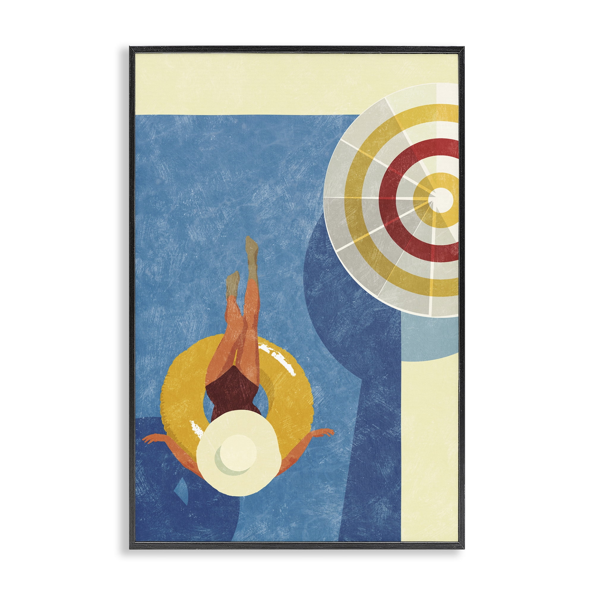 Stupell Industries Relaxing on Pool Float Novelty Painting Black Framed Art Print Wall Art, 20 x 30