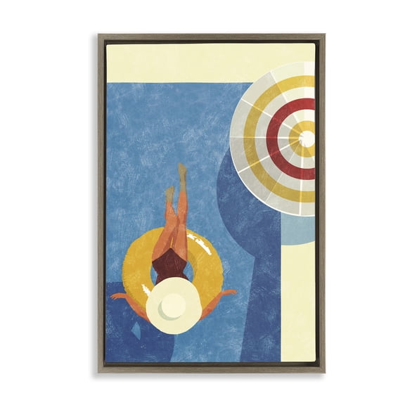 Stupell Industries Relaxing on Pool Float Novelty Painting Brown Floater Framed Canvas Art Print Wall Art, 17 x 25