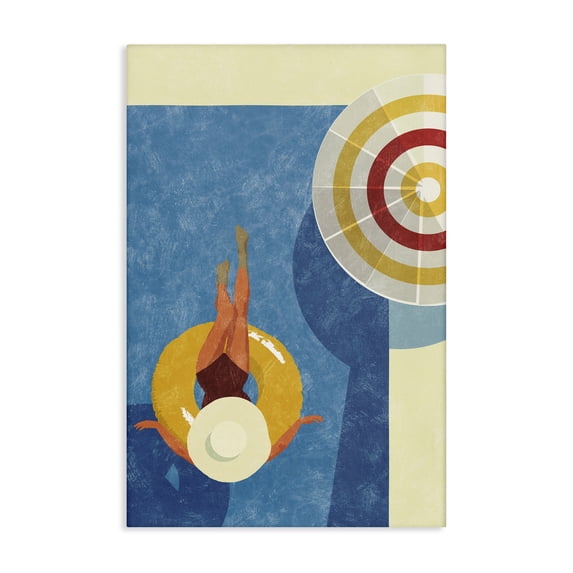 Stupell Industries Relaxing on Pool Float Novelty Painting Gallery Wrapped Canvas Art Print Wall Art, 24 x 36