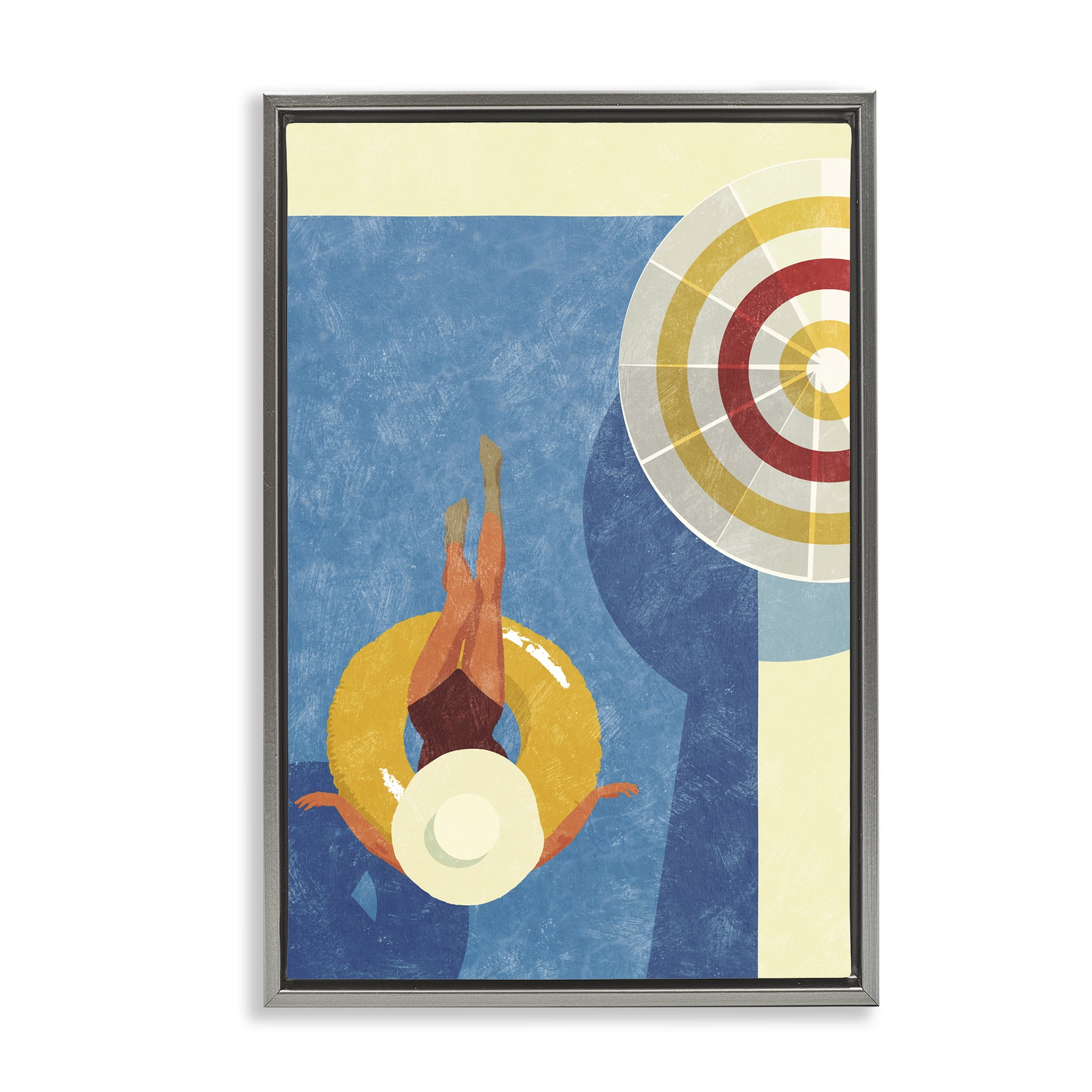 Stupell Industries Relaxing on Pool Float Novelty Painting Gray Floater Framed Canvas Art Print Wall Art, 21 x 31