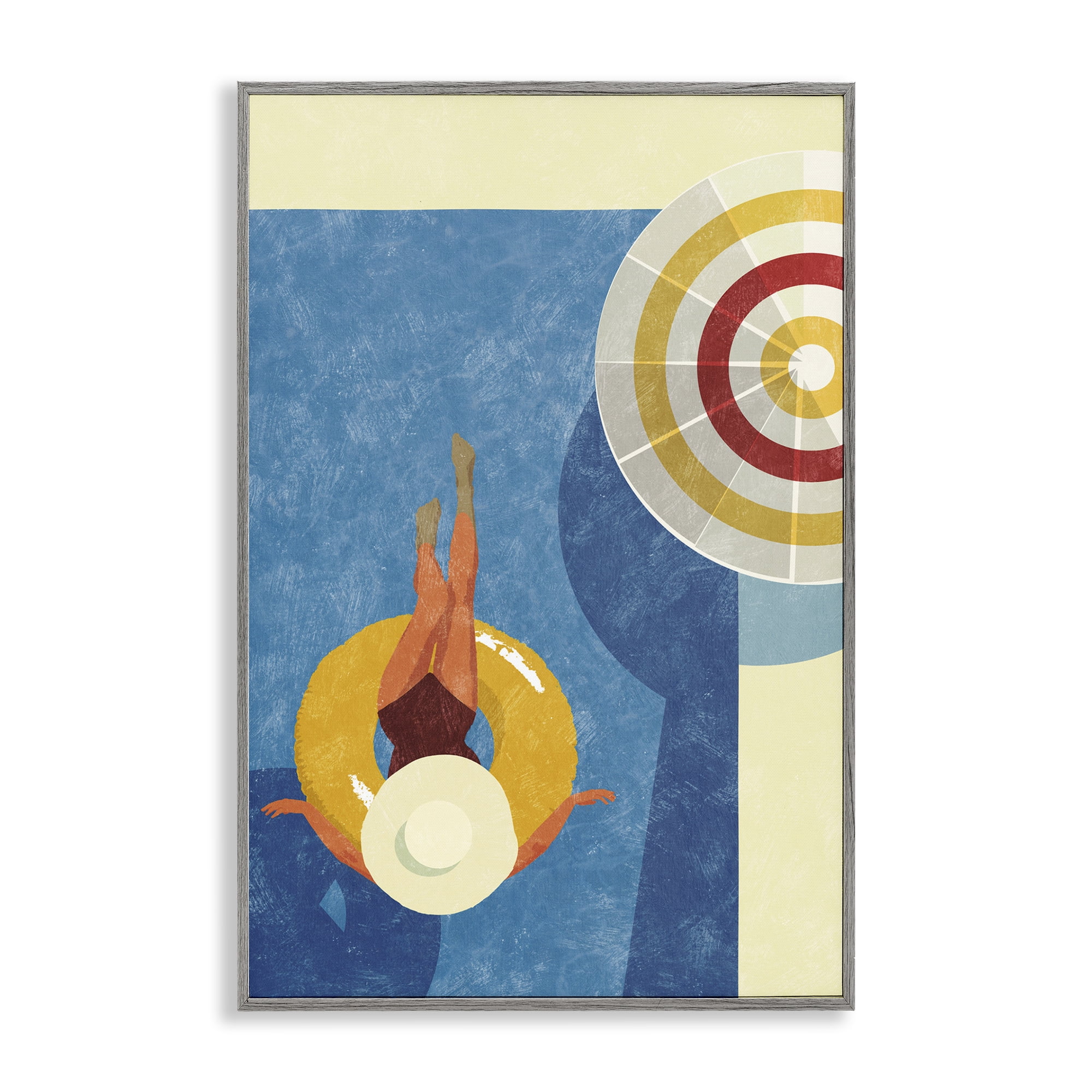 Stupell Industries Relaxing on Pool Float Novelty Painting Gray Framed Art Print Wall Art, 12 x 18