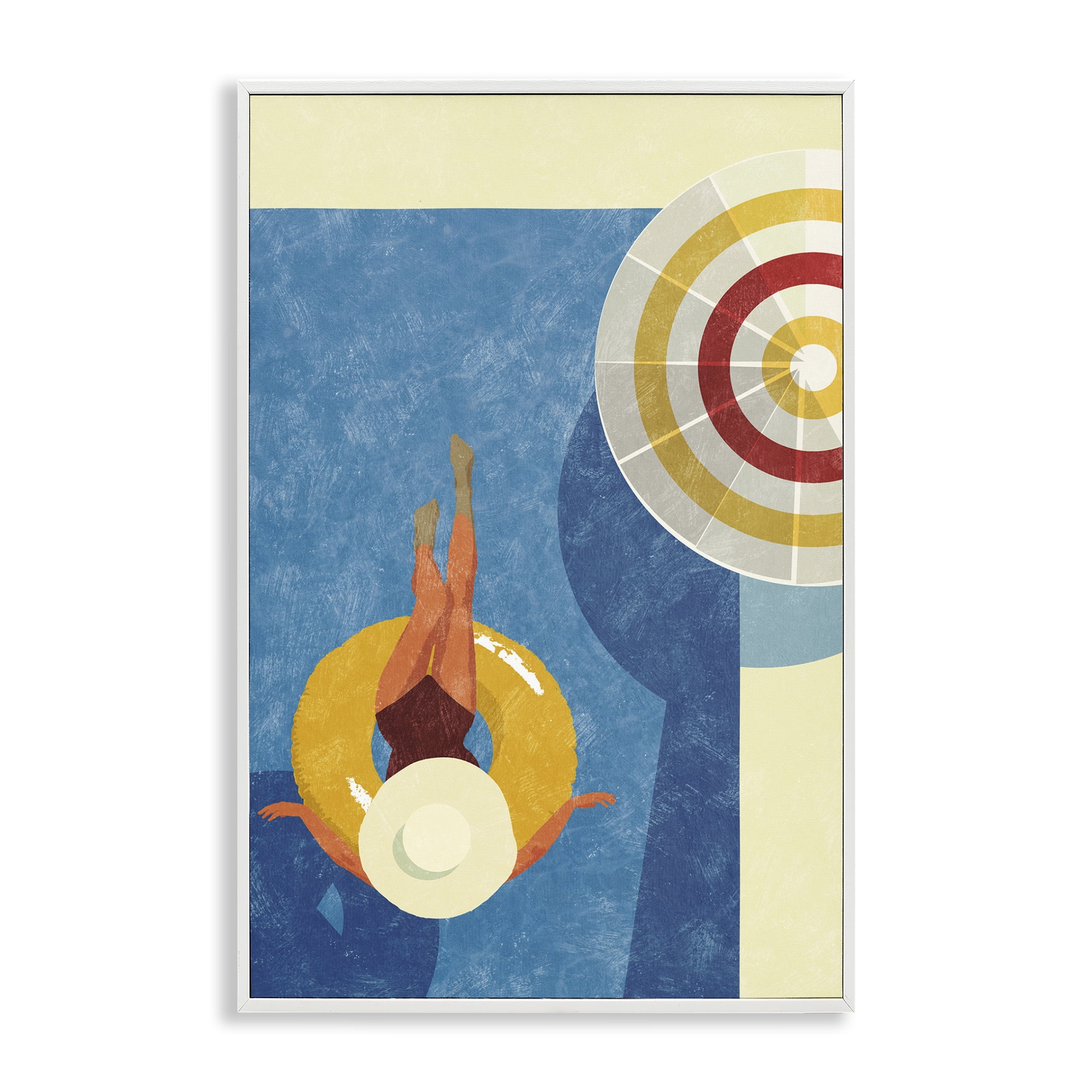 Stupell Industries Relaxing on Pool Float Novelty Painting White Framed Art Print Wall Art, 12 x 18